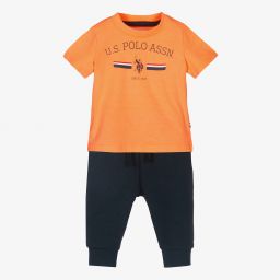 U.S. Polo Assn.-Boys Orange & Blue Trouser Set | Childrensalon Outlet