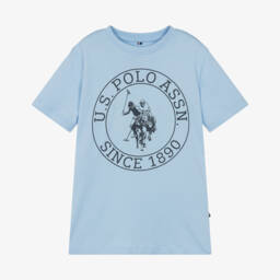 U.S. Polo Assn.-Boys Pale Blue Cotton Jersey T-Shirt with Circle Logo | Childrensalon Outlet
