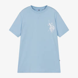 U.S. Polo Assn.-Boys Pale Blue Cotton T-Shirt with Large Player Logo | Childrensalon Outlet