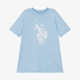 U.S. Polo Assn.-Boys Pale Blue Cotton T-Shirt with Oversized Large Player Logo | Childrensalon Outlet
