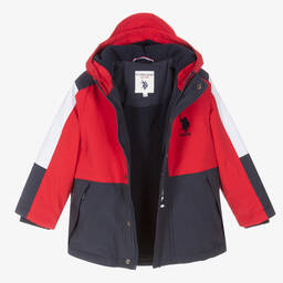 U.S. Polo Assn.-Boys Red & Blue Hooded Jacket | Childrensalon Outlet