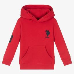 U.S. Polo Assn.-Boys Red Cotton Logo Hoodie | Childrensalon Outlet