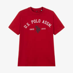 U.S. Polo Assn.-Boys Red Cotton T-shirt with Arch Print Logo | Childrensalon Outlet