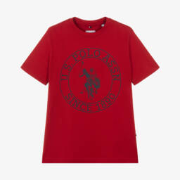 U.S. Polo Assn.-Boys Red Cotton T-Shirt with Double Horsemen Circle Logo | Childrensalon Outlet