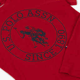 U.S. Polo Assn.-Boys Red Cotton T-Shirt with Double Horsemen Circle Logo | Childrensalon Outlet