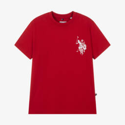 U.S. Polo Assn.-Boys Red Cotton T-Shirt with Double Horsemen Logo | Childrensalon Outlet