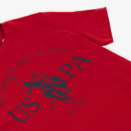 U.S. Polo Assn.-Boys Red Cotton T-Shirt with Graphic Logo Print | Childrensalon Outlet