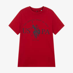 U.S. Polo Assn.-Boys Red Cotton T-Shirt with Graphic Logo Print | Childrensalon Outlet
