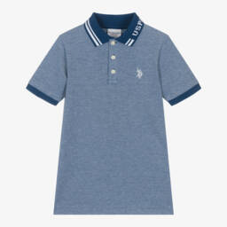 U.S. Polo Assn.-Boys Two-Tone Blue Cotton Polo Shirt  | Childrensalon Outlet