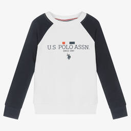 U.S. Polo Assn.-Boys White & Blue Logo Sweatshirt | Childrensalon Outlet