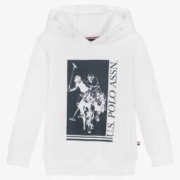 U.S. Polo Assn.-Boys White Cotton Logo Hoodie | Childrensalon Outlet