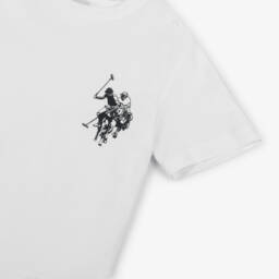 U.S. Polo Assn.-Boys White Cotton T-Shirt with Double Horsemen Logo | Childrensalon Outlet