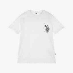 U.S. Polo Assn.-Boys White Cotton T-Shirt with Double Horsemen Logo | Childrensalon Outlet