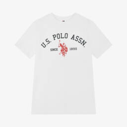 U.S. Polo Assn.-Boys White Crew Neck Cotton T-Shirt | Childrensalon Outlet