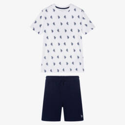 U.S. Polo Assn.-Boys White & Navy Blue Jersey Shorts Set | Childrensalon Outlet