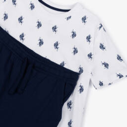 U.S. Polo Assn.-Boys White & Navy Blue Jersey Shorts Set | Childrensalon Outlet
