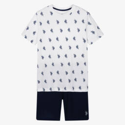 U.S. Polo Assn.-Boys White & Navy Blue Jersey Shorts Set | Childrensalon Outlet