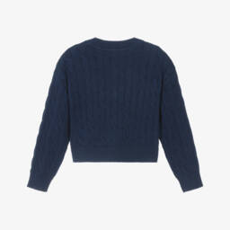 U.S. Polo Assn.-Girls Blue Cable Knit Cotton Cardigan | Childrensalon Outlet