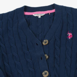 U.S. Polo Assn.-Girls Blue Cable Knit Cotton Cardigan | Childrensalon Outlet