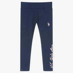 U.S. Polo Assn.-Girls Blue Cotton Logo Leggings | Childrensalon Outlet