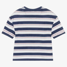 U.S. Polo Assn.-Girls Blue Striped Cotton T-Shirt | Childrensalon Outlet