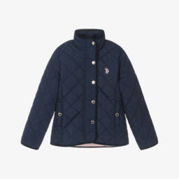 U.S. Polo Assn.-Girls Blue Water Resistant Quilted Jacket | Childrensalon Outlet