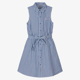 U.S. Polo Assn.-Girls Blue & White Striped Shirt Dress | Childrensalon Outlet