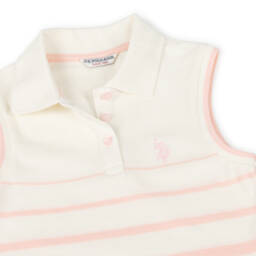 U.S. Polo Assn.-Girls Ivory & Pink Striped Polo Top | Childrensalon Outlet