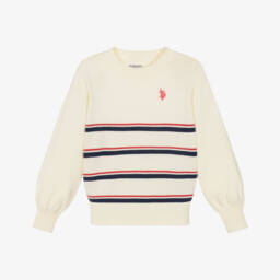 U.S. Polo Assn.-Girls Ivory Striped Cotton Jumper | Childrensalon Outlet