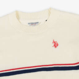 U.S. Polo Assn.-Girls Ivory Striped Cotton Jumper | Childrensalon Outlet