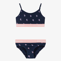 U.S. Polo Assn.-Girls Navy Blue Bra & Knickers Set | Childrensalon Outlet