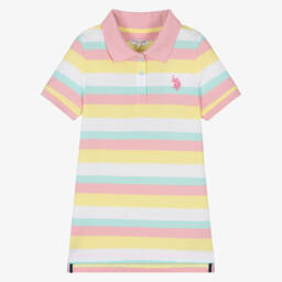 U.S. Polo Assn.-Girls Pastel Stripe Cotton Polo Shirt | Childrensalon Outlet