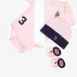 U.S. Polo Assn.-Girls Pink & Blue Cotton Babysuit Set | Childrensalon Outlet