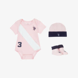 U.S. Polo Assn.-Girls Pink & Blue Cotton Babysuit Set | Childrensalon Outlet