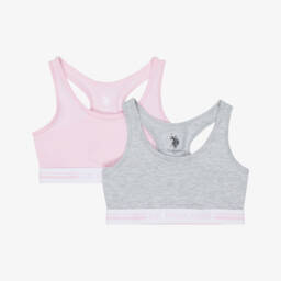 U.S. Polo Assn.-Girls Pink & Grey Cotton Bra Tops (2 Pack) | Childrensalon Outlet