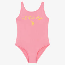 U.S. Polo Assn.-Girls Pink Logo Swimsuit | Childrensalon Outlet