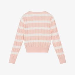 U.S. Polo Assn.-Girls Pink Stripe Cotton Cable Knit Jumper | Childrensalon Outlet
