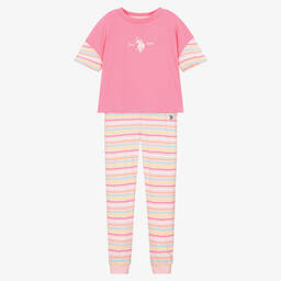 U.S. Polo Assn.-Girls Pink Striped Cotton Leggings Set | Childrensalon Outlet