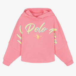 U.S. Polo Assn.-Girls Pink & Yellow Cotton Hooded Top | Childrensalon Outlet