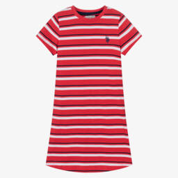 U.S. Polo Assn.-Girls Red Striped Cotton T-Shirt Dress | Childrensalon Outlet