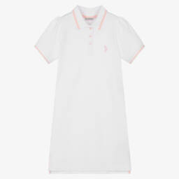 U.S. Polo Assn.-Girls White Cotton Piqué Polo Dress | Childrensalon Outlet