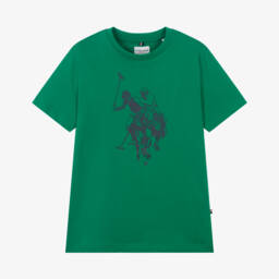 U.S. Polo Assn.-Green Cotton T-Shirt with Large Double Horsemen Logo | Childrensalon Outlet