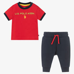 U.S. Polo Assn.-Red & Blue Baby Trouser Set | Childrensalon Outlet