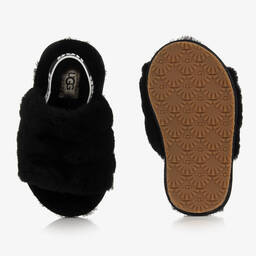 UGG-Girls Black Sheepskin Sliders | Childrensalon Outlet
