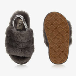 UGG-Girls Grey Sheepskin Sliders | Childrensalon Outlet