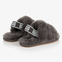 UGG-Girls Grey Sheepskin Sliders | Childrensalon Outlet
