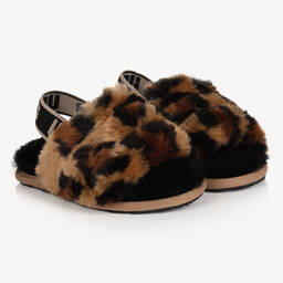 UGG-سليبرز فرو صناعي لون بني للبنات | Childrensalon Outlet