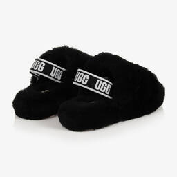 UGG-Junior Girls Black Sheepskin Sliders | Childrensalon Outlet