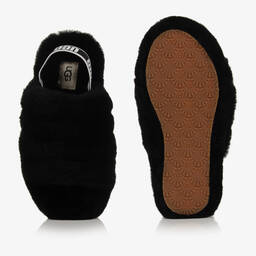 UGG-Junior Girls Black Sheepskin Sliders | Childrensalon Outlet