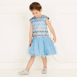 ValMax-Girls Blue Embroidered Dress | Childrensalon Outlet